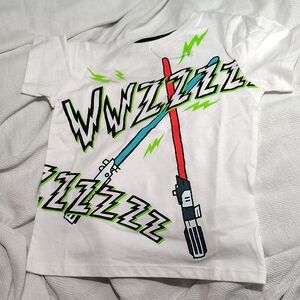 Nwot Star Wars White Tee with Red and Blue Lightsabers and Neon Green Accents